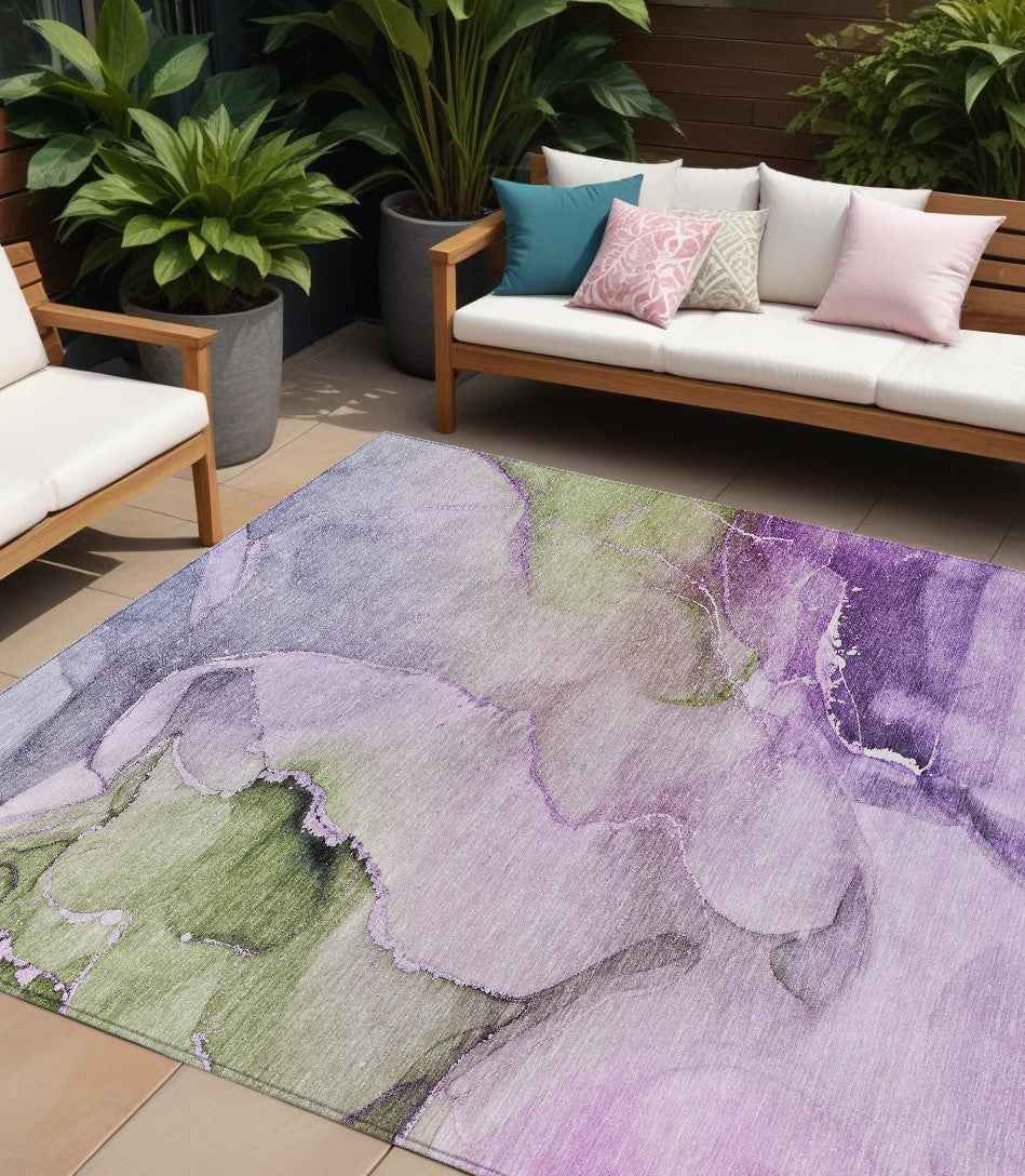 9' X 12' Purple Abstract Washable Non Skid Indoor Outdoor Area Rug