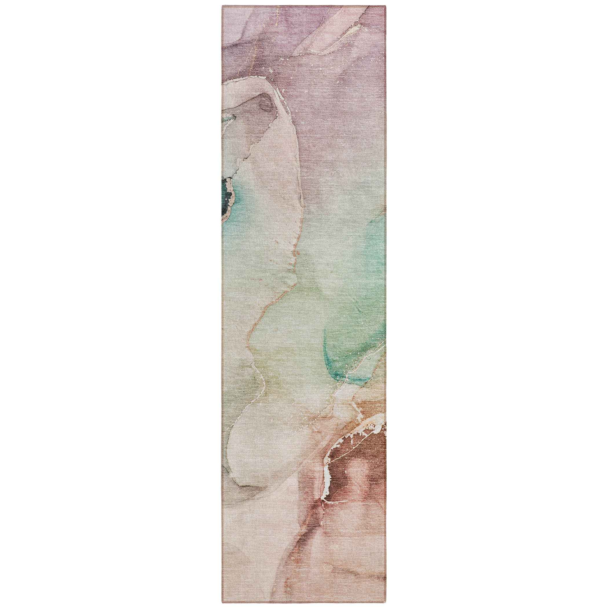 8' Runner Teal Abstract Washable Non Skid Indoor Outdoor Runner Rug