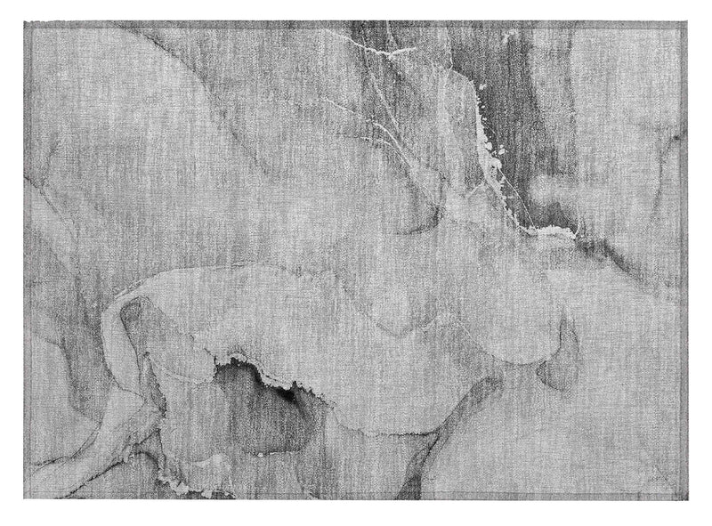 2' X 3' Gray and Ivory Abstract Washable Non Skid Indoor Outdoor Area Rug