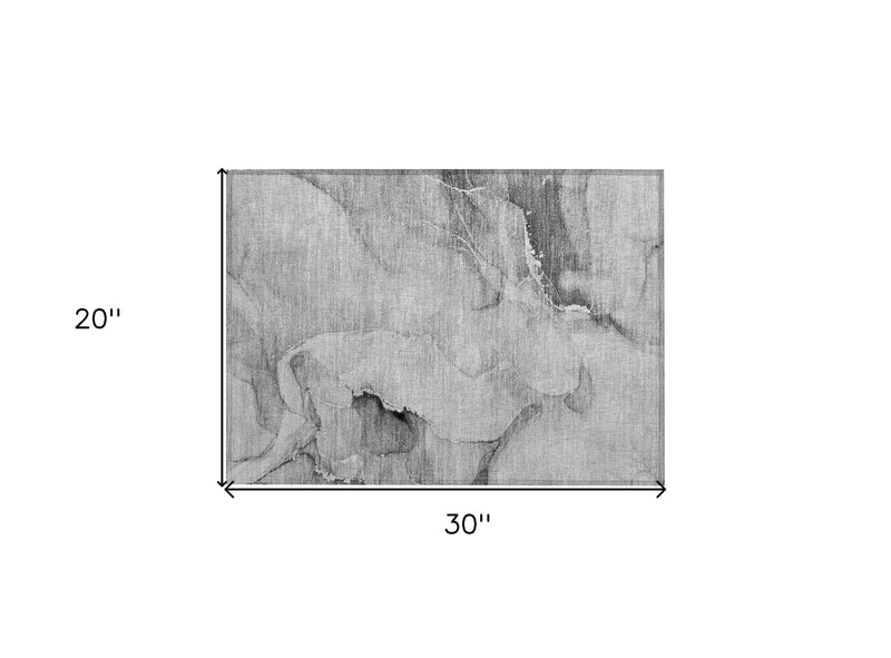 2' X 3' Gray and Ivory Abstract Washable Non Skid Indoor Outdoor Area Rug