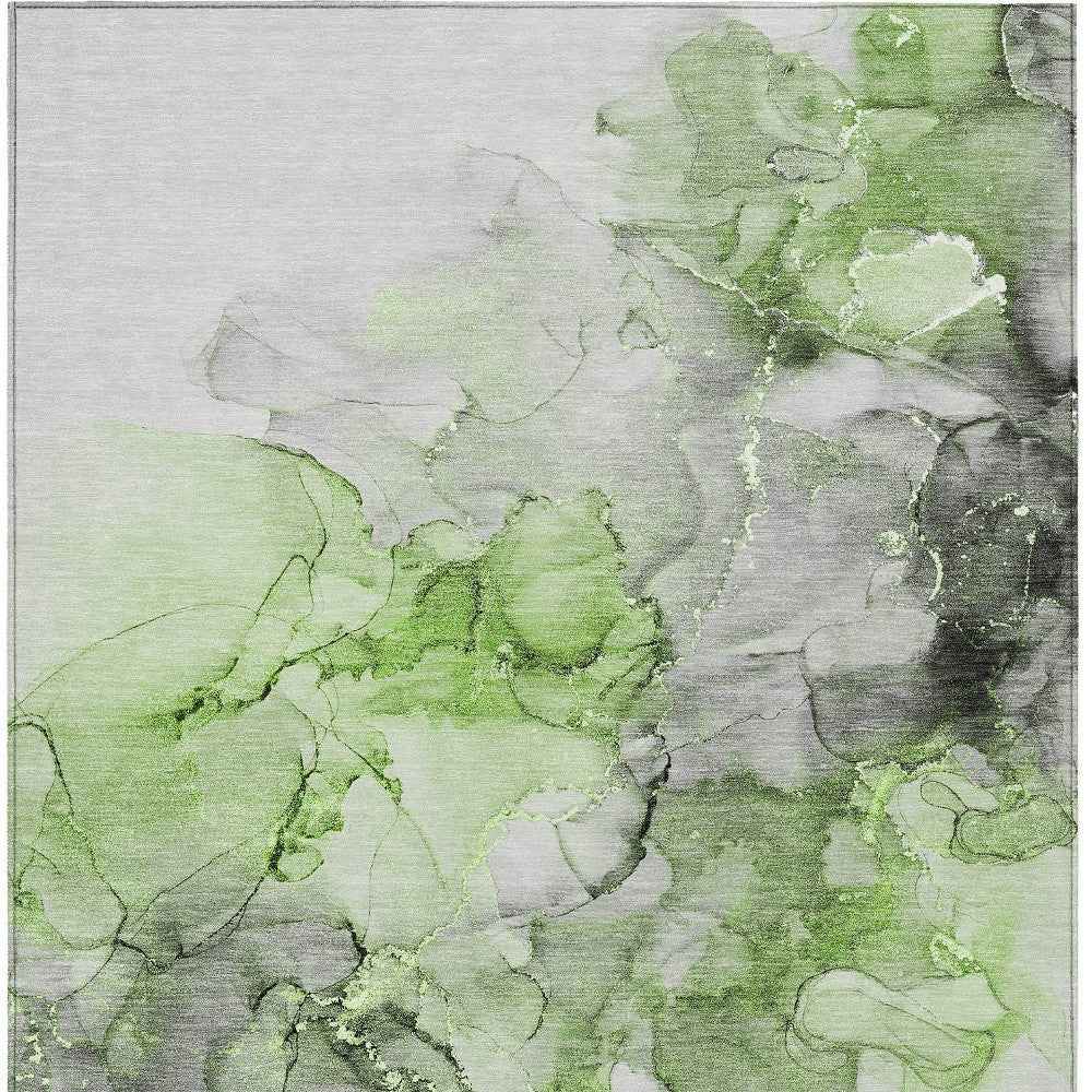 3' X 5' Green Abstract Washable Non Skid Indoor Outdoor Area Rug