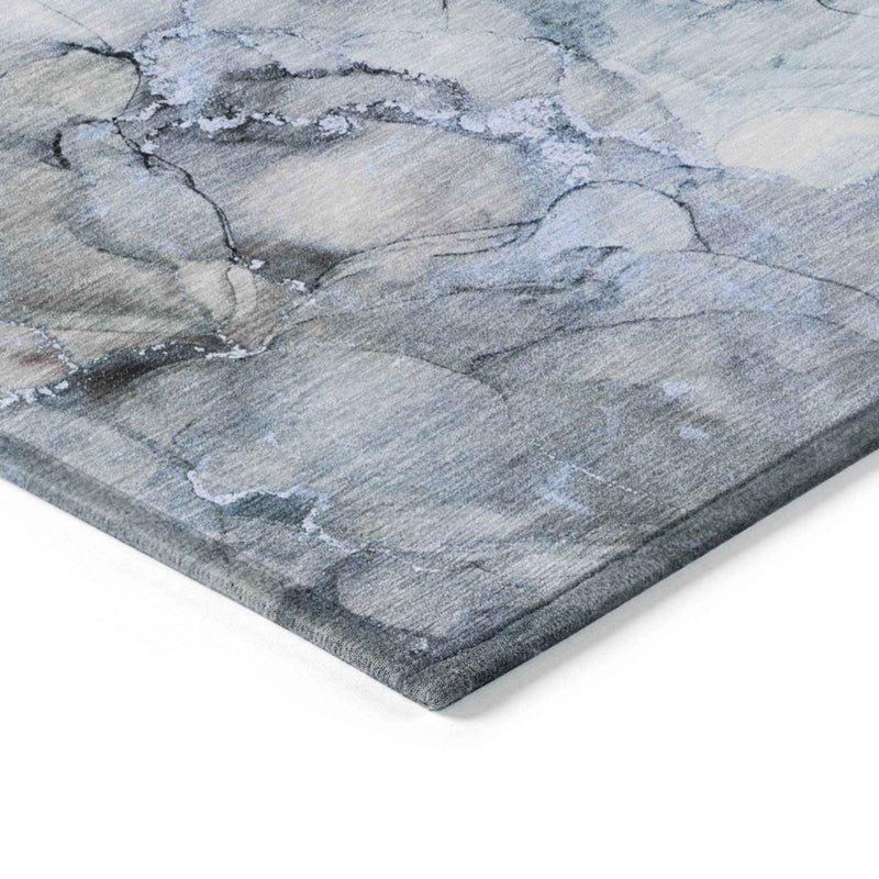 5' X 8' Blue and Gray Abstract Washable Non Skid Indoor Outdoor Area Rug