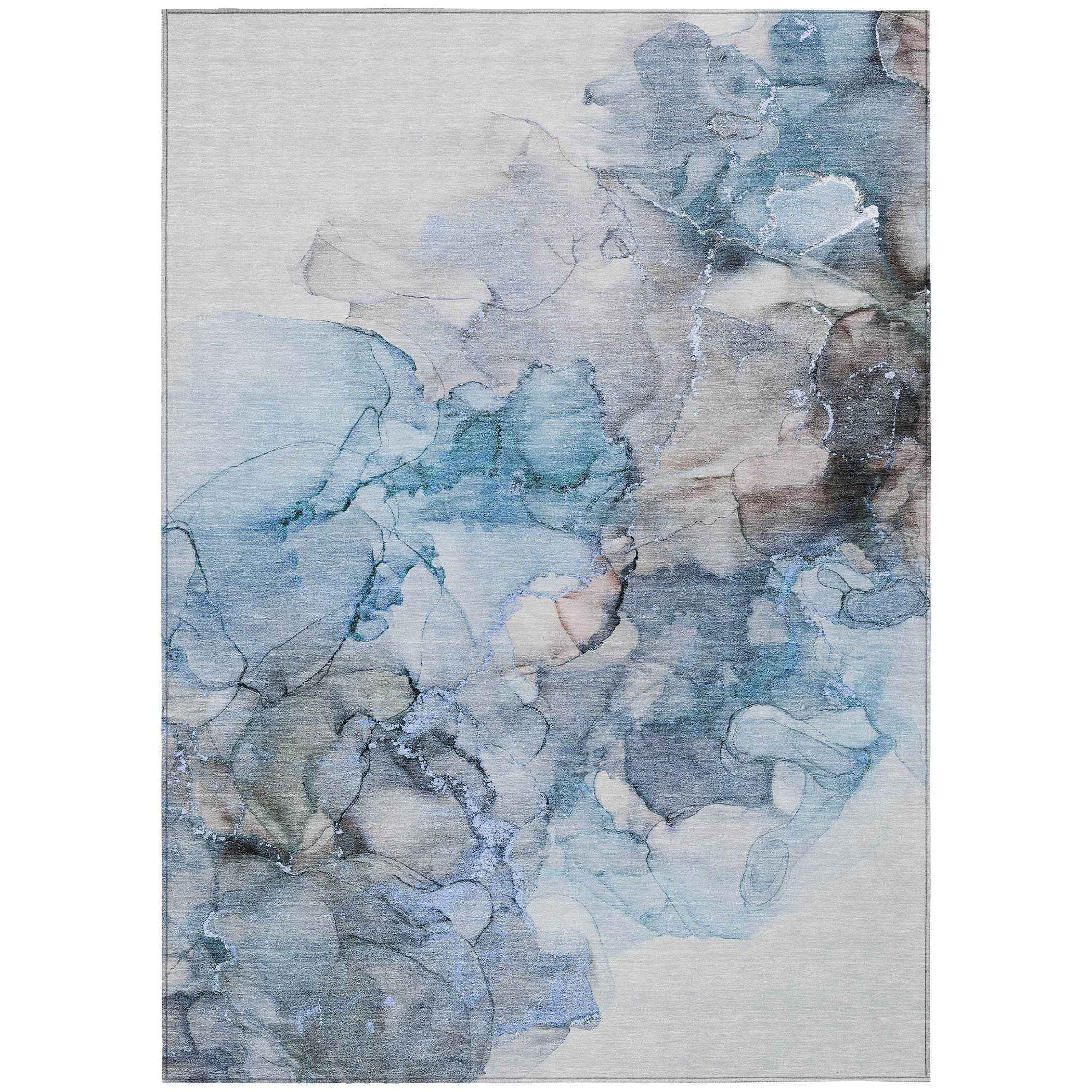5' X 8' Blue and Gray Abstract Washable Non Skid Indoor Outdoor Area Rug