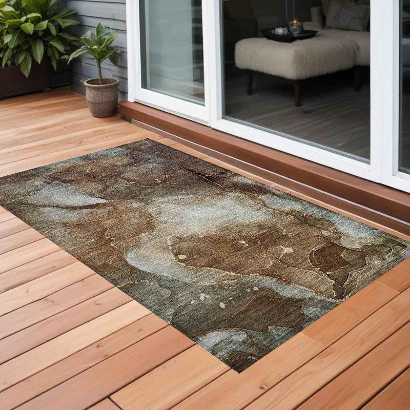 2' X 3' Brown Abstract Washable Non Skid Indoor Outdoor Area Rug