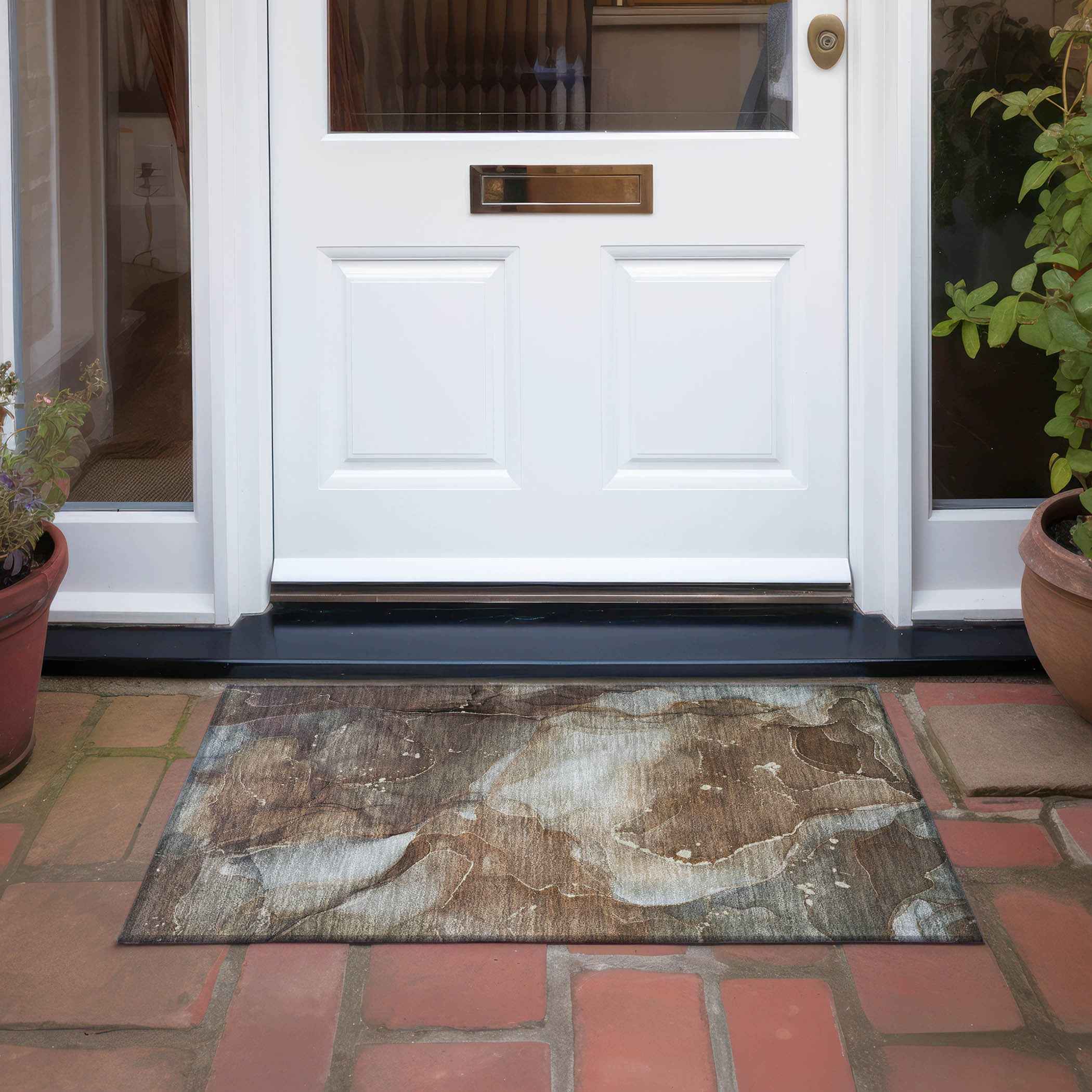 2' X 3' Brown Abstract Washable Non Skid Indoor Outdoor Area Rug