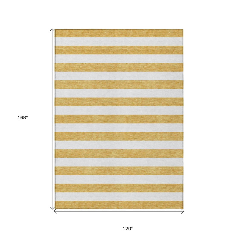 10' X 14' Gold Striped Washable Non Skid Indoor Outdoor Area Rug