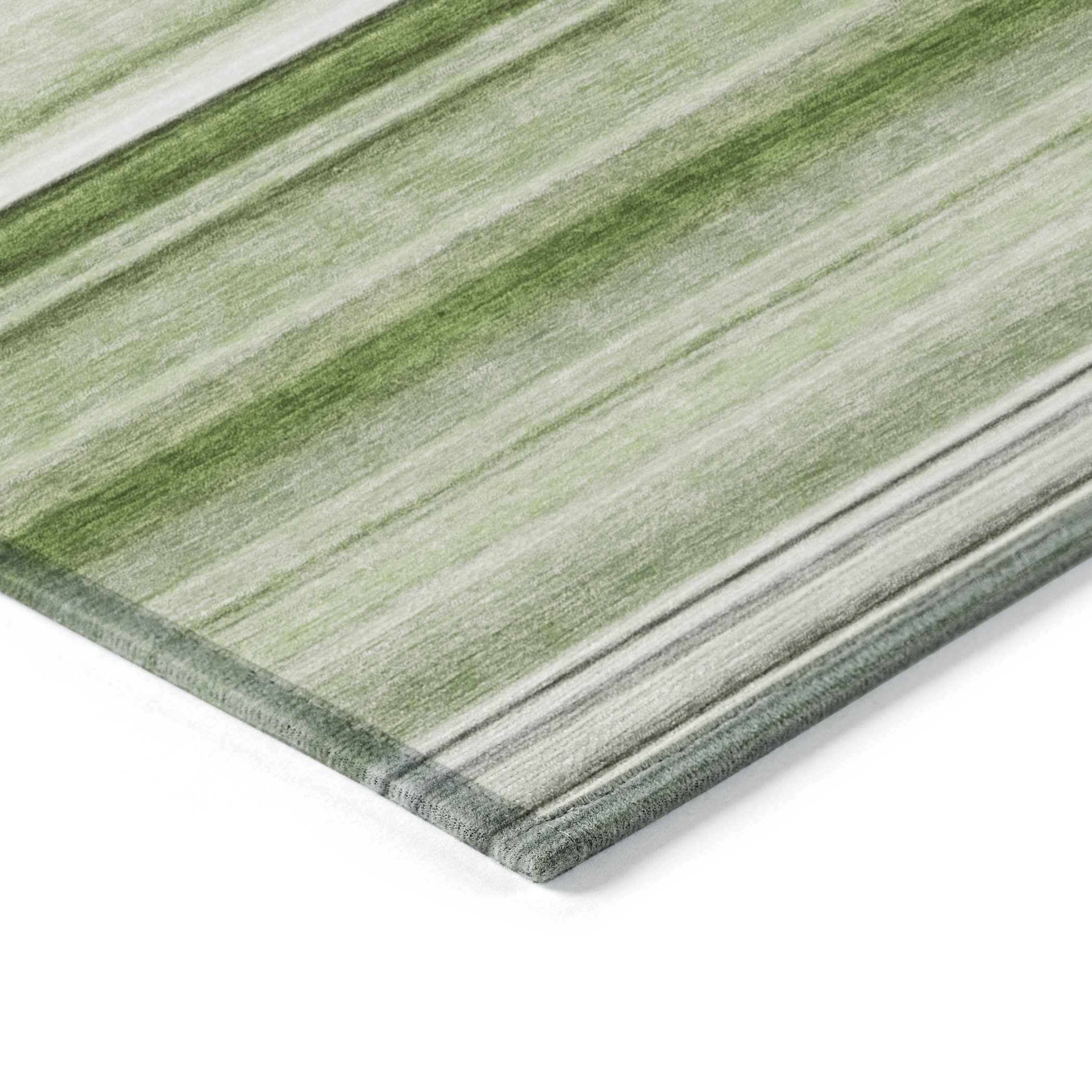 9' X 12' Artichoke Green Striped Washable Indoor Outdoor Area Rug