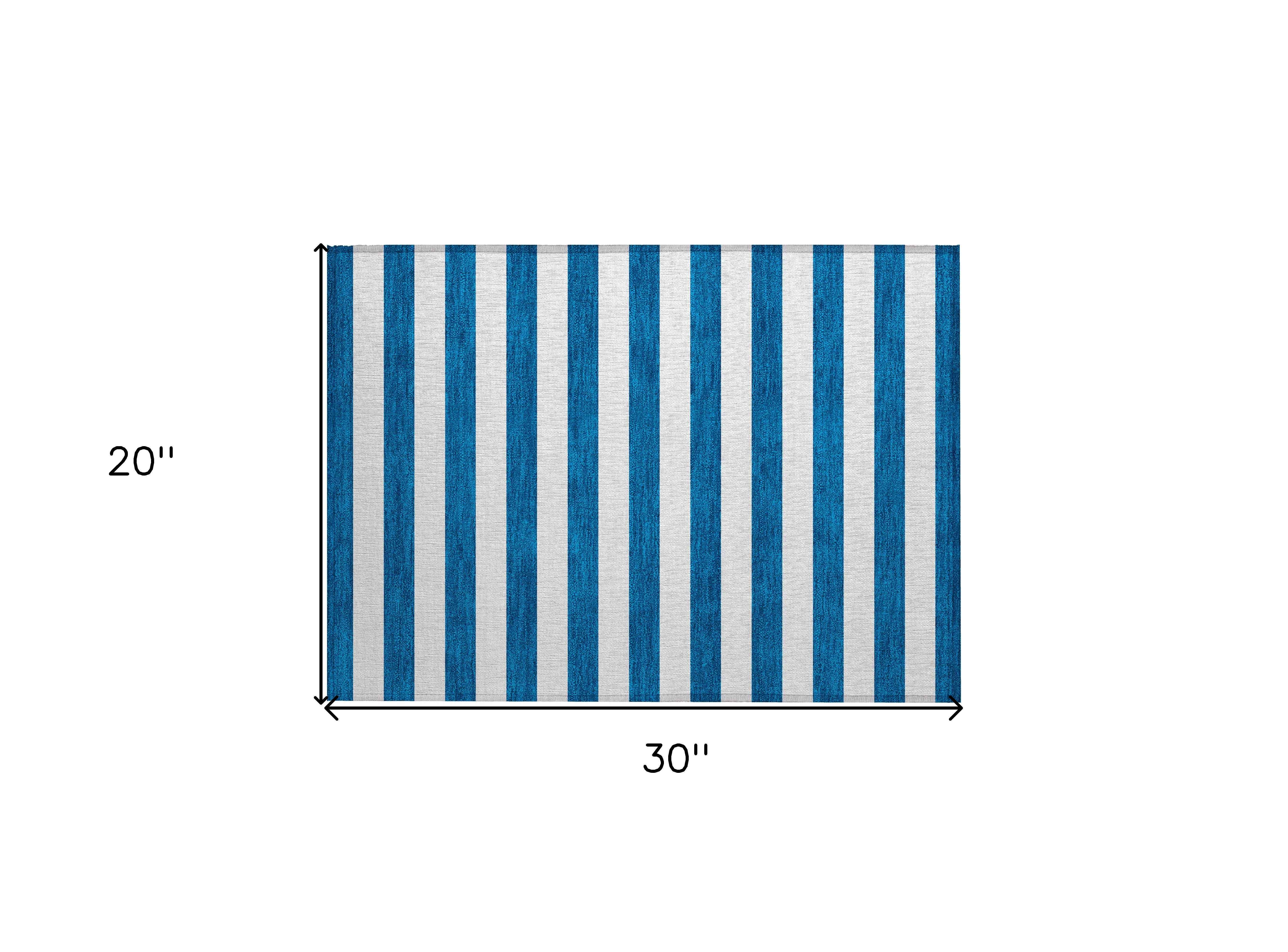 2' X 3' Navy Blue Striped Washable Non Skid Indoor Outdoor Area Rug