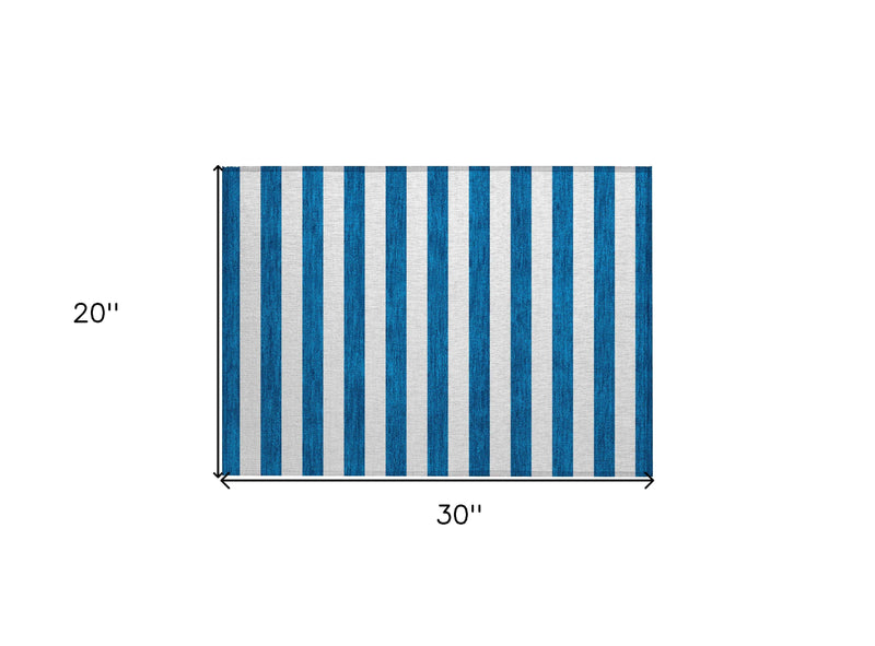 2' X 3' Navy Blue Striped Washable Non Skid Indoor Outdoor Area Rug