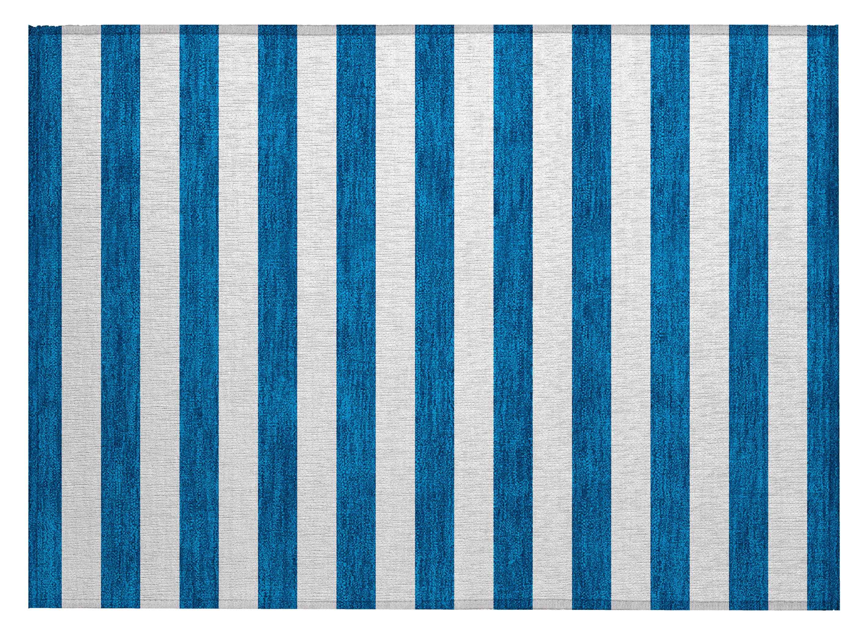 2' X 3' Navy Blue Striped Washable Non Skid Indoor Outdoor Area Rug