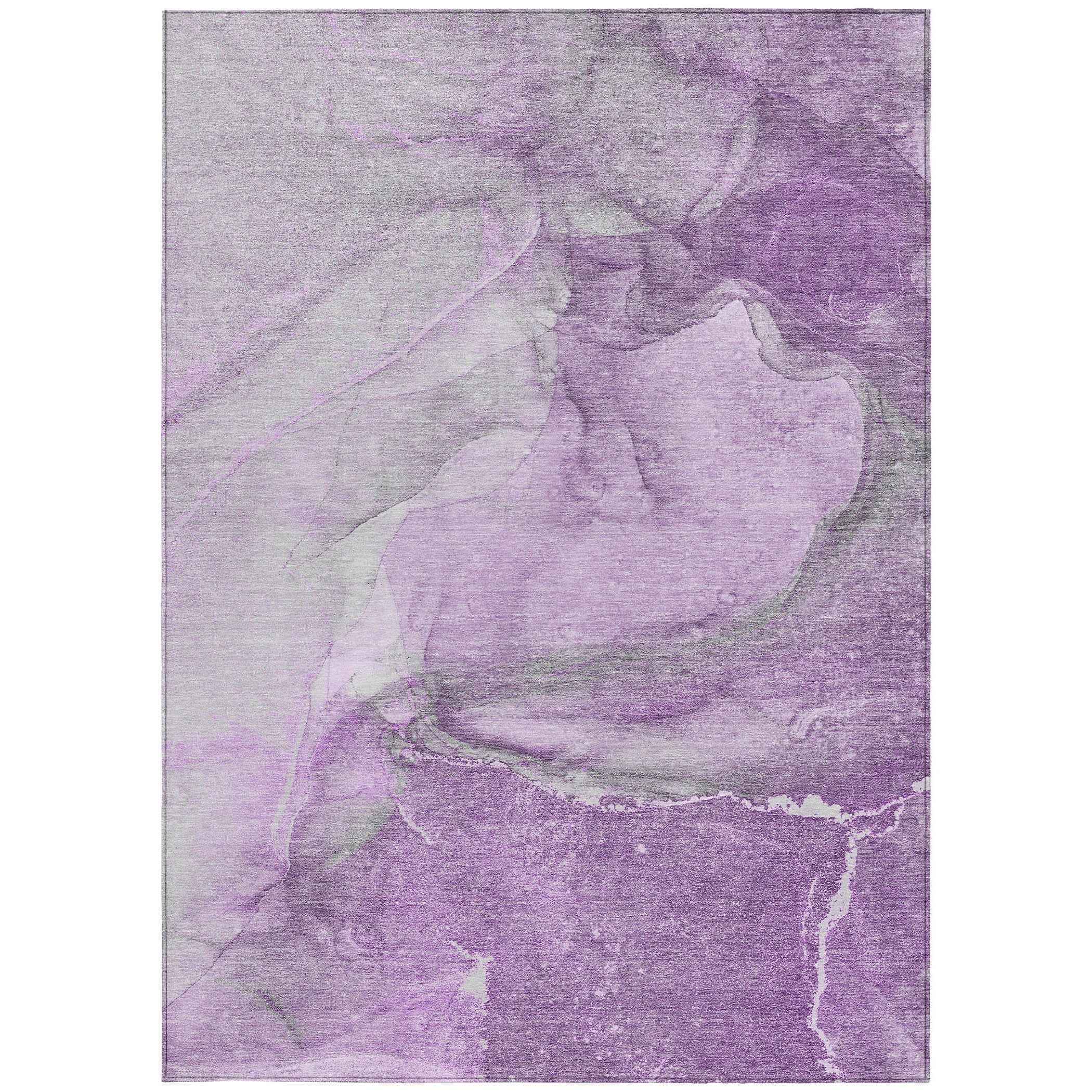 3' X 5' Lilac Abstract Washable Non Skid Indoor Outdoor Area Rug