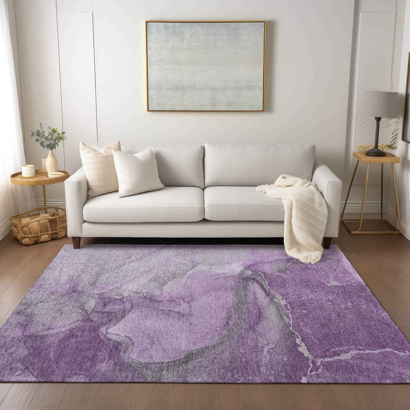 3' X 5' Lilac Abstract Washable Non Skid Indoor Outdoor Area Rug