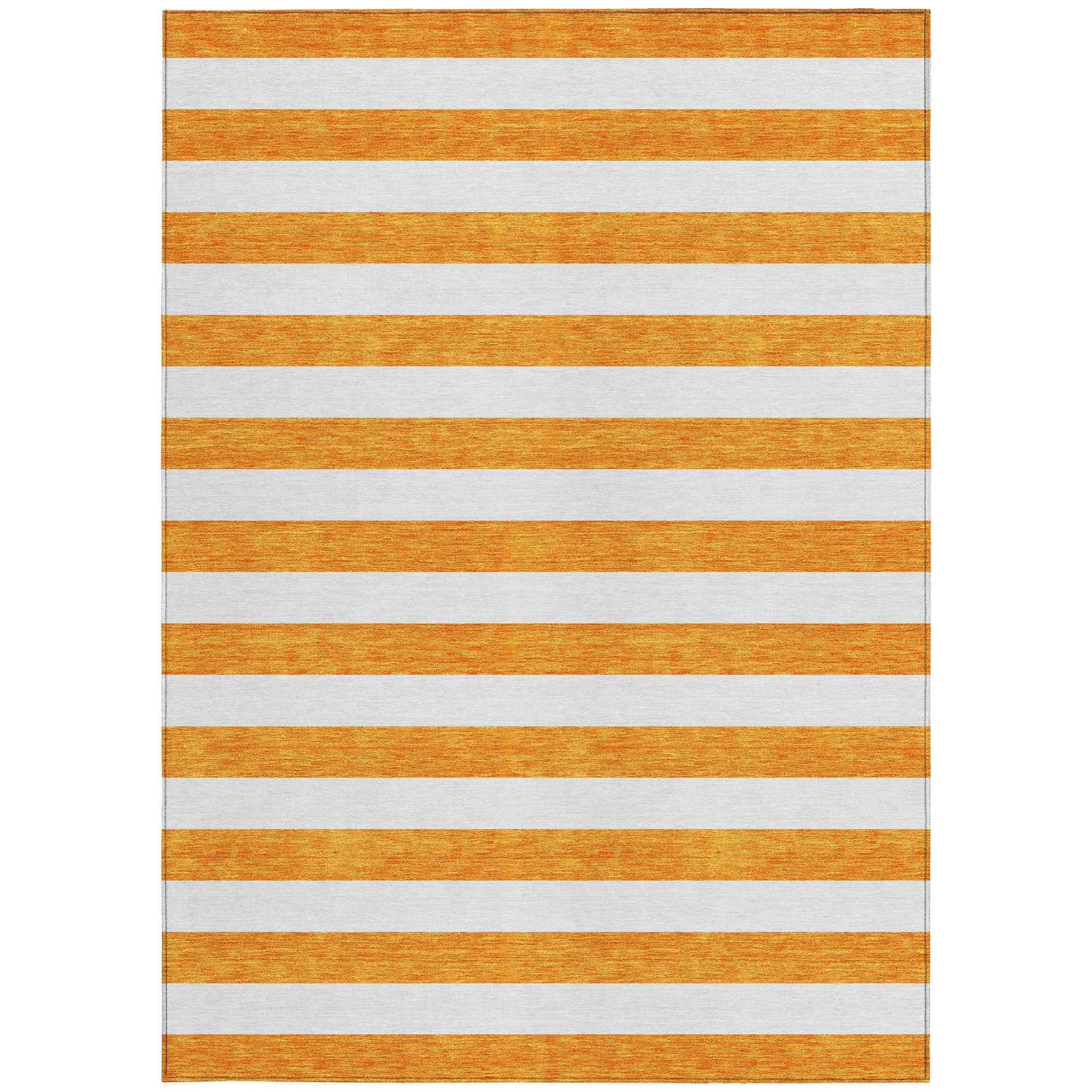 10' X 14' Orange and White Striped Washable Non Skid Indoor Outdoor Area Rug