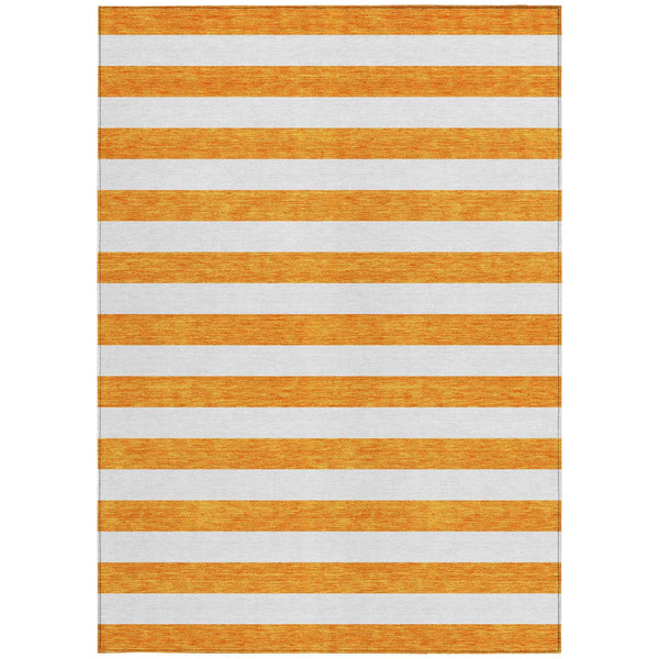 10' X 14' Orange and White Striped Washable Non Skid Indoor Outdoor Area Rug