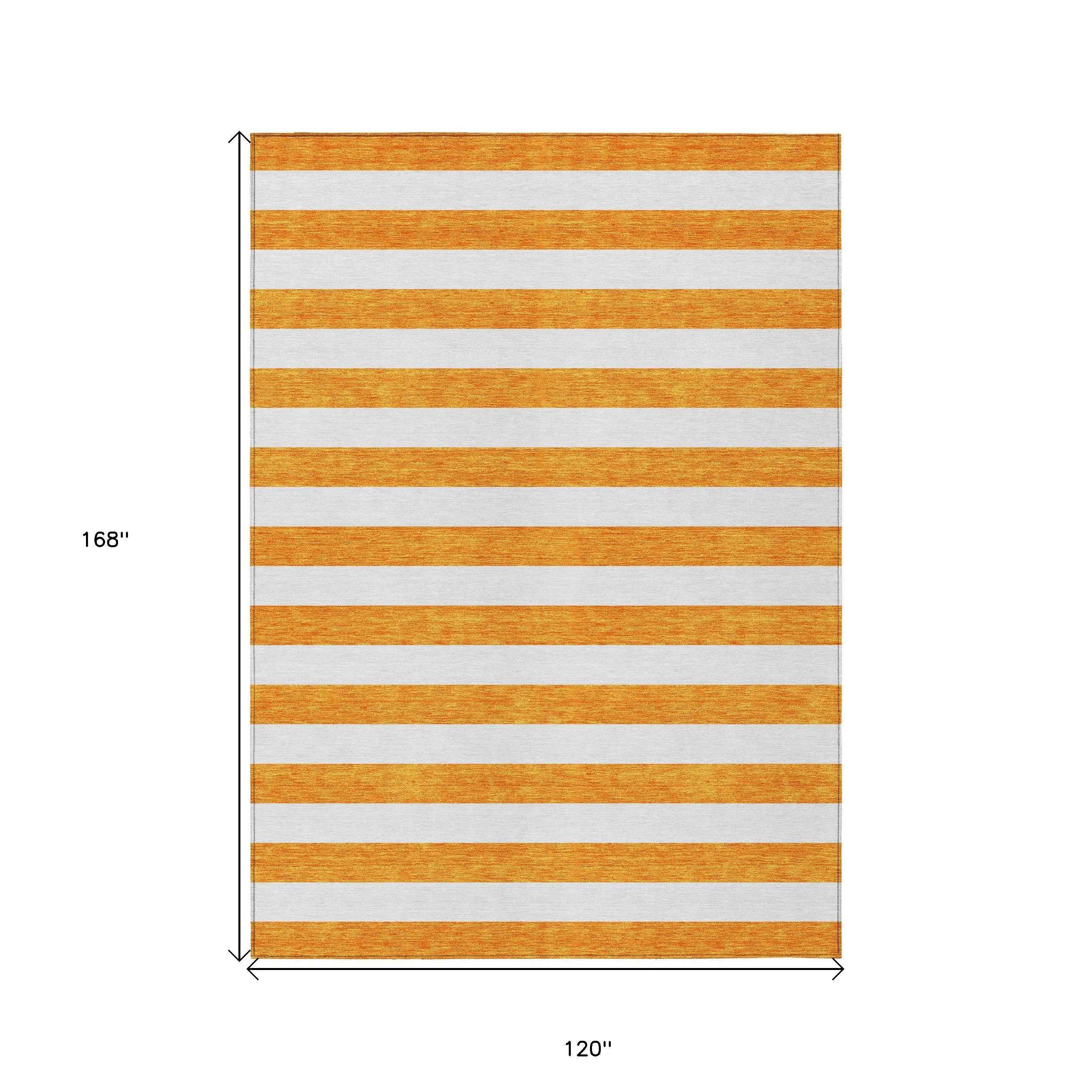 10' X 14' Orange and White Striped Washable Non Skid Indoor Outdoor Area Rug