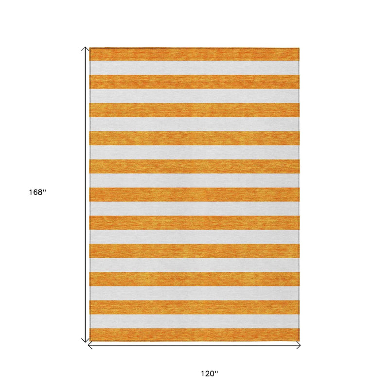 10' X 14' Orange and White Striped Washable Non Skid Indoor Outdoor Area Rug