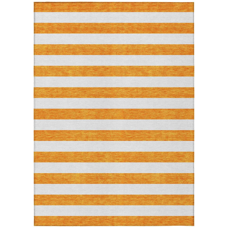 8' X 10' Orange and White Striped Washable Non Skid Indoor Outdoor Area Rug