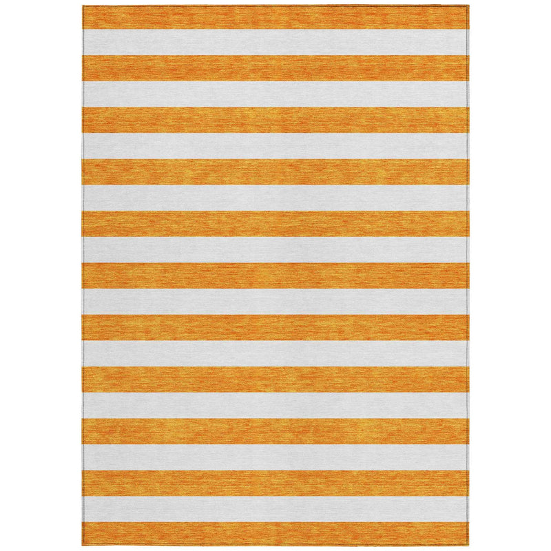 8' X 10' Orange and White Striped Washable Non Skid Indoor Outdoor Area Rug