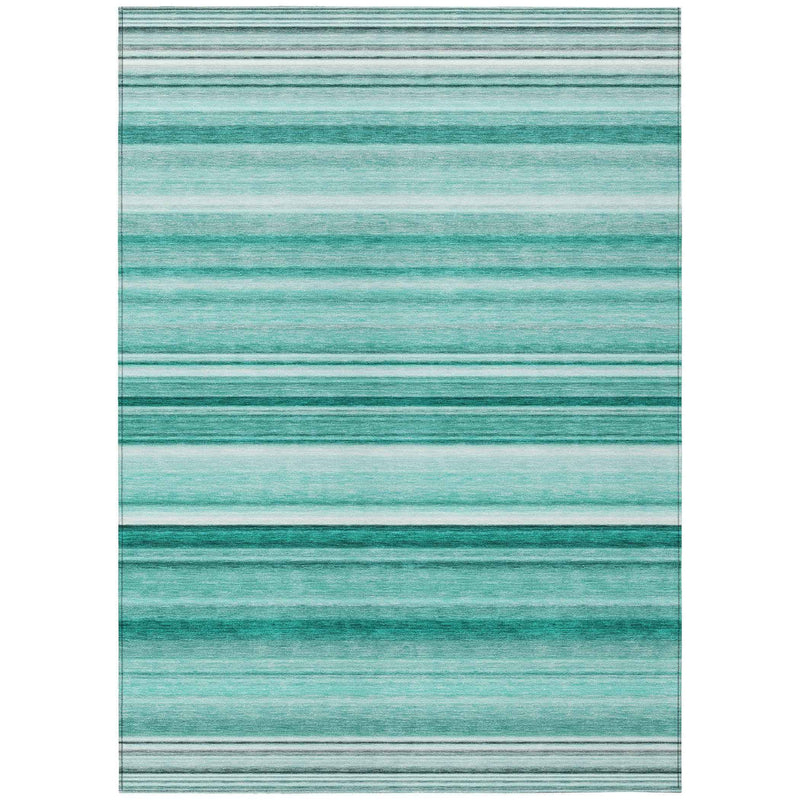 3' X 5' Aqua Striped Washable Indoor Outdoor Area Rug