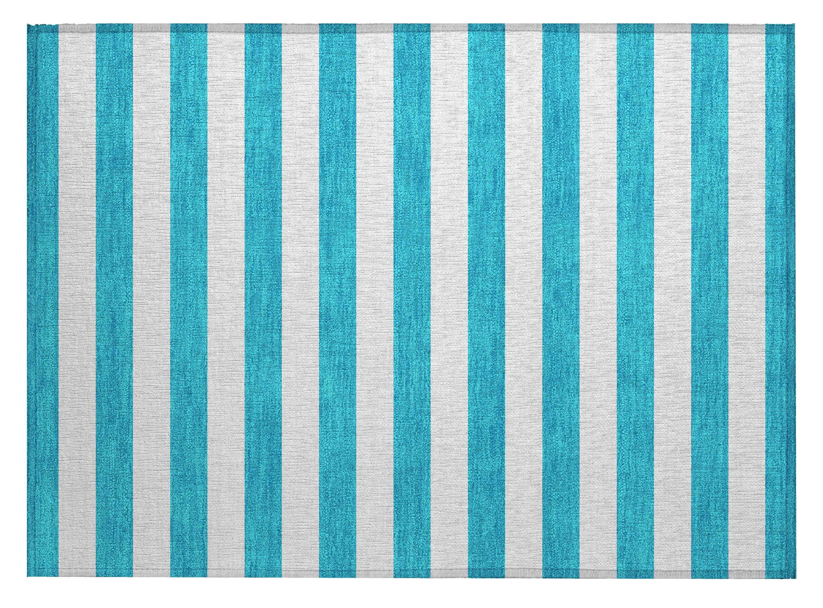 2' X 3' Teal Striped Washable Non Skid Indoor Outdoor Area Rug