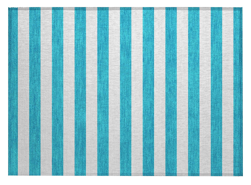 2' X 3' Teal Striped Washable Non Skid Indoor Outdoor Area Rug