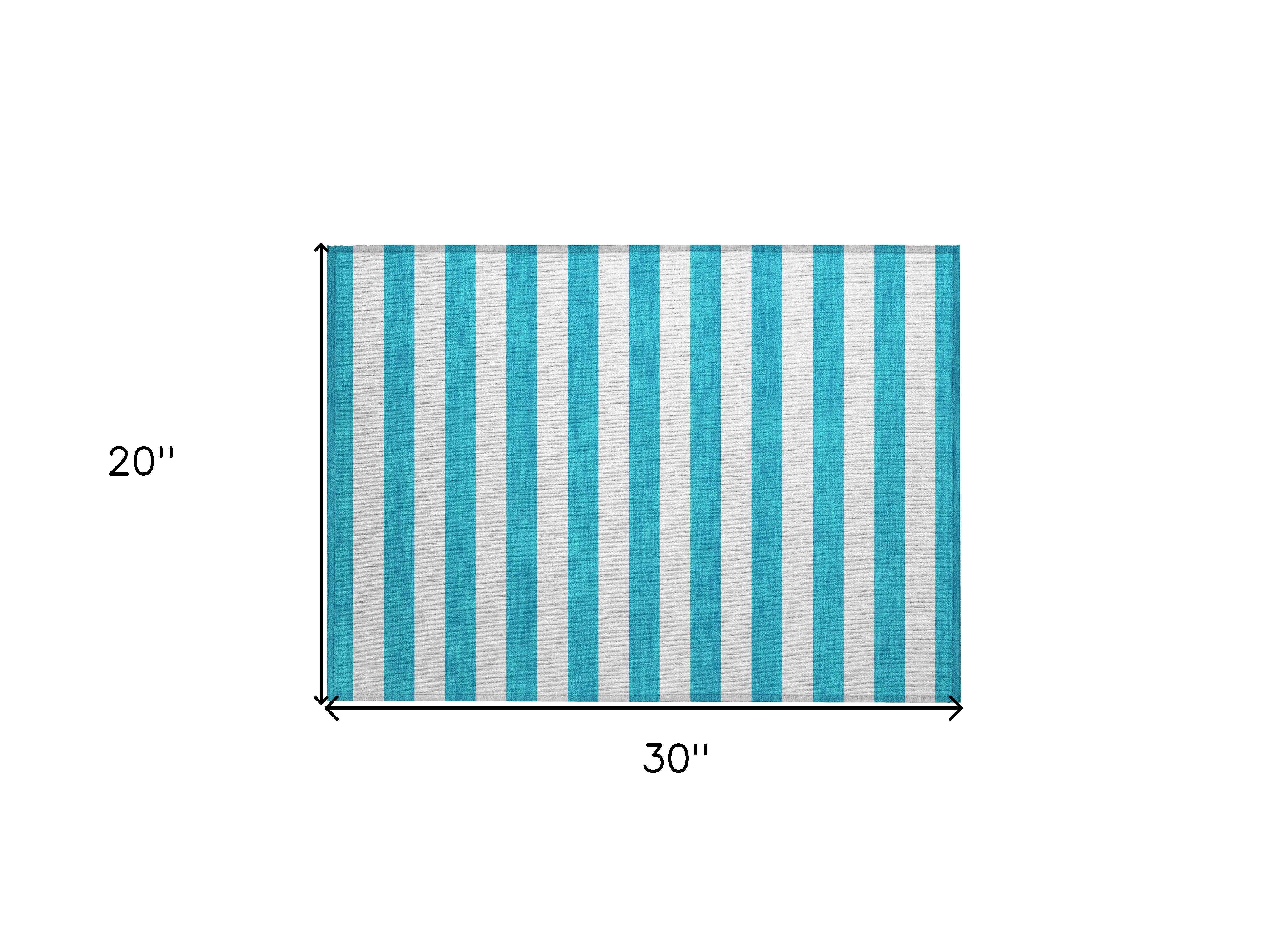 2' X 3' Teal Striped Washable Non Skid Indoor Outdoor Area Rug