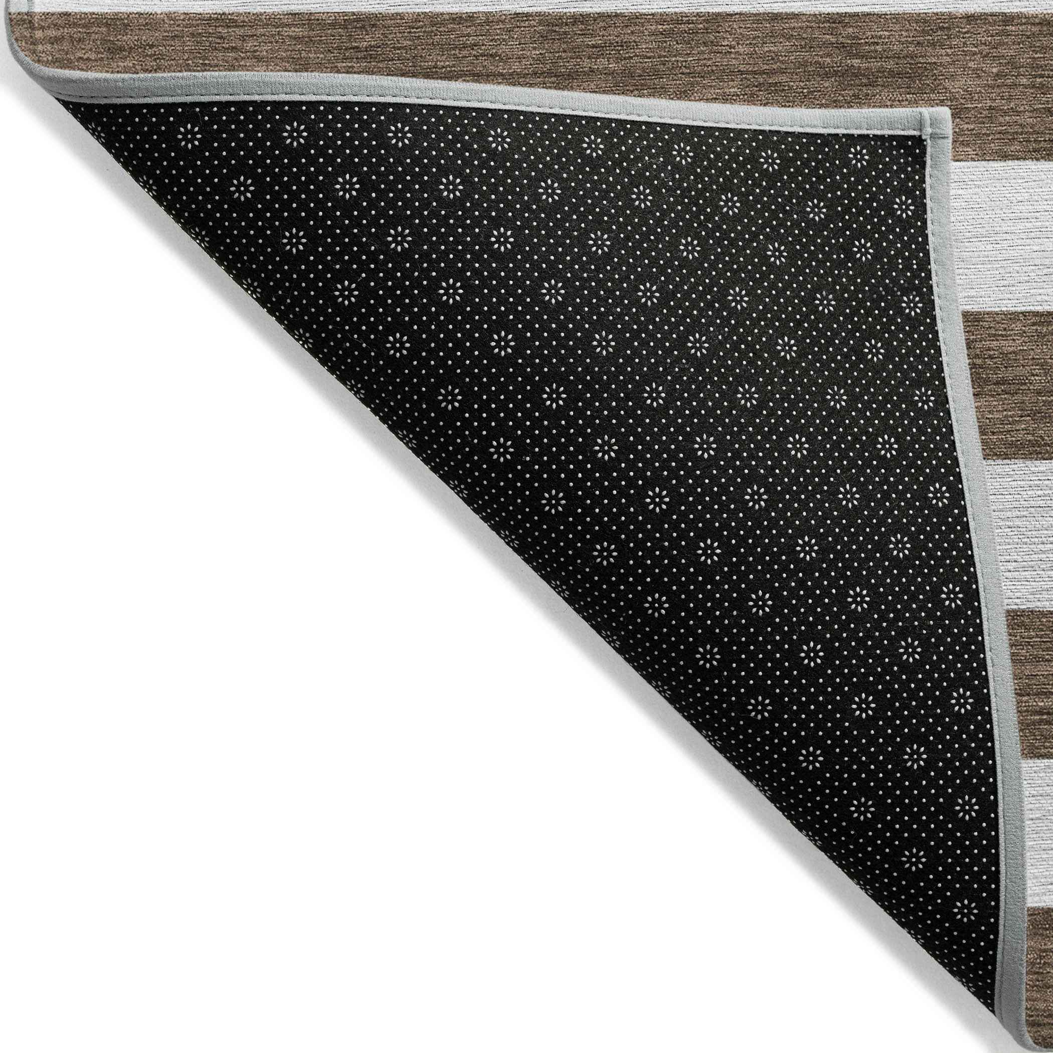 8' X 10' Chocolate Striped Washable Non Skid Indoor Outdoor Area Rug