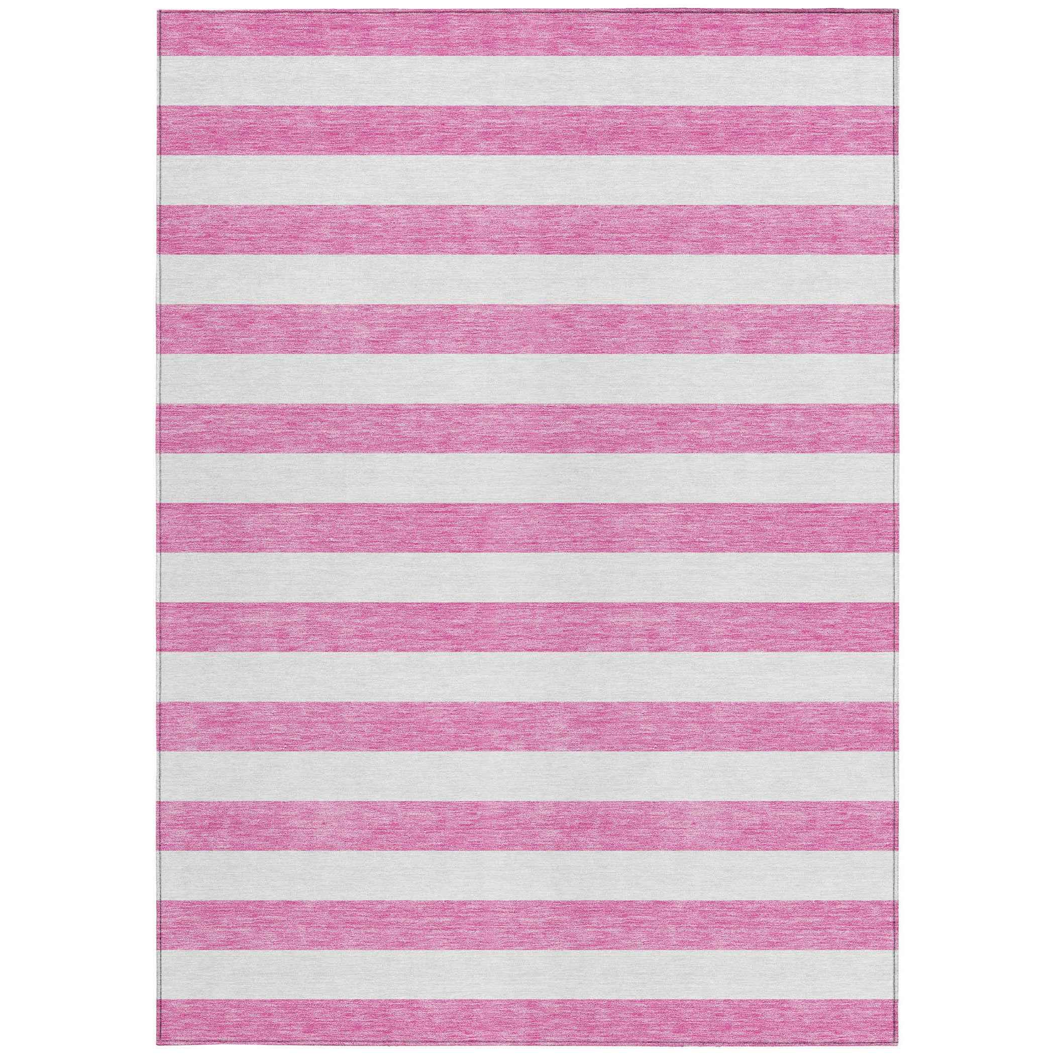 10' X 14' Pink and White Striped Washable Non Skid Indoor Outdoor Area Rug