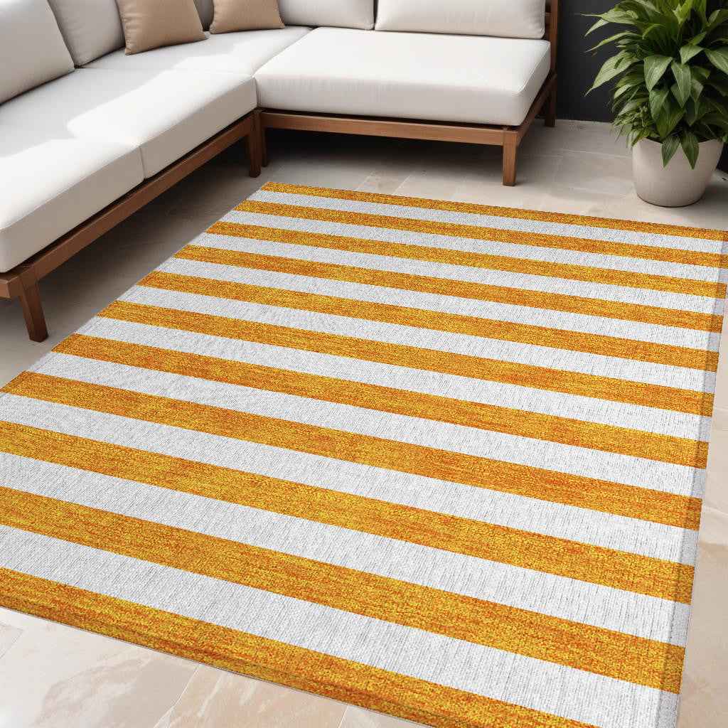 5' X 8' Orange and White Striped Washable Non Skid Indoor Outdoor Area Rug
