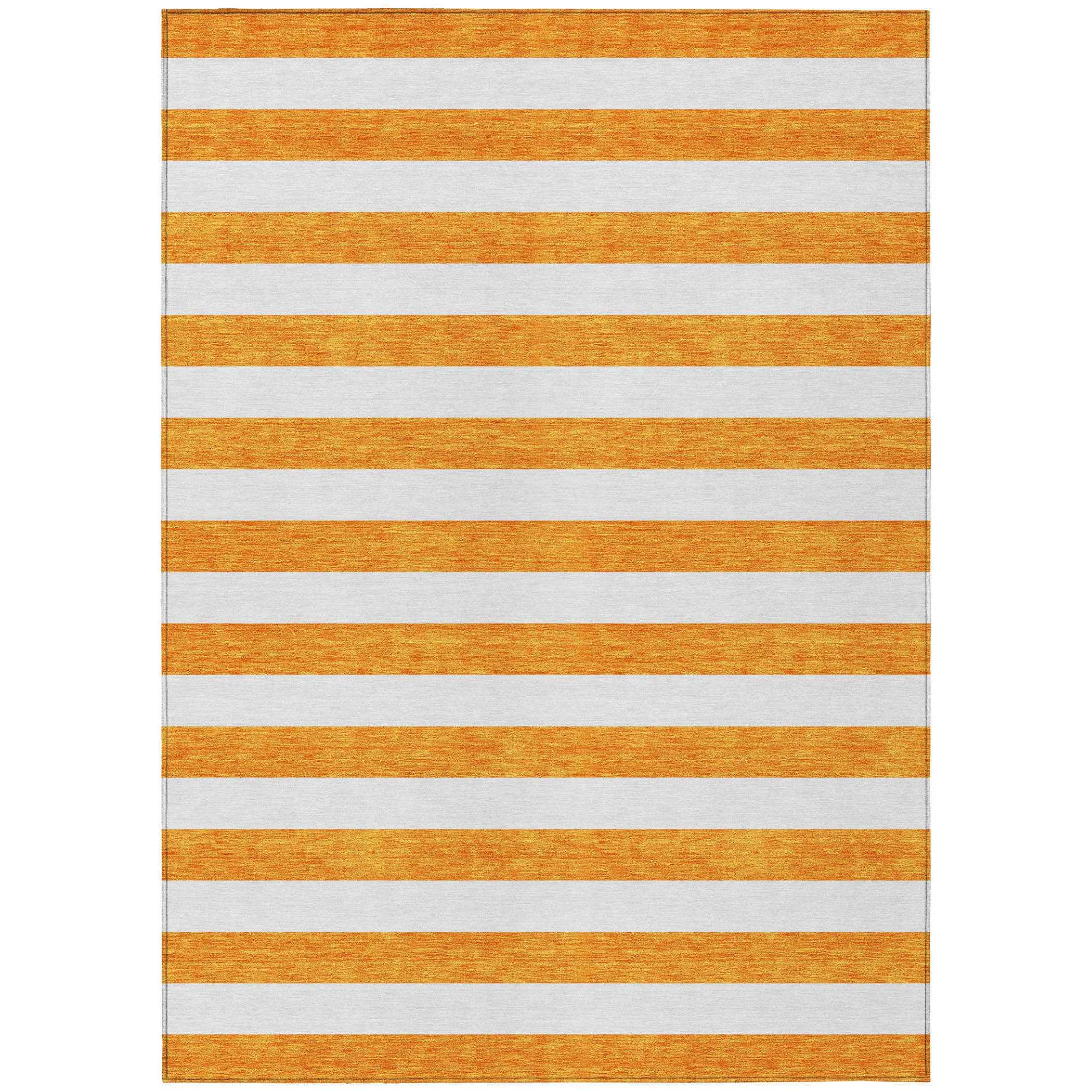 5' X 8' Orange and White Striped Washable Non Skid Indoor Outdoor Area Rug