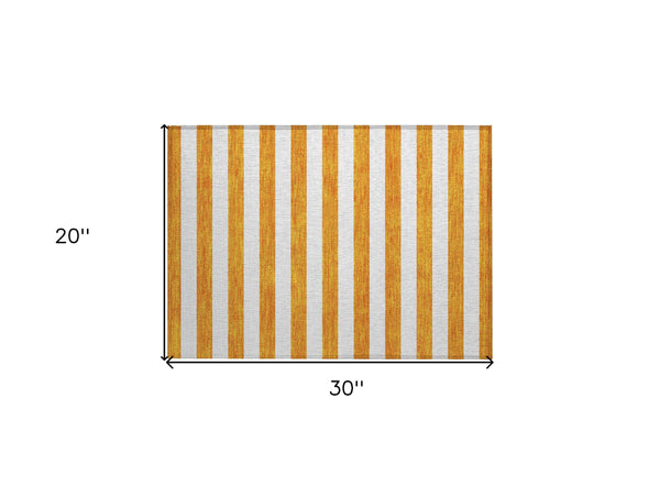 2' X 3' Orange and White Striped Washable Non Skid Indoor Outdoor Area Rug