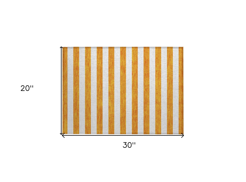 2' X 3' Orange and White Striped Washable Non Skid Indoor Outdoor Area Rug