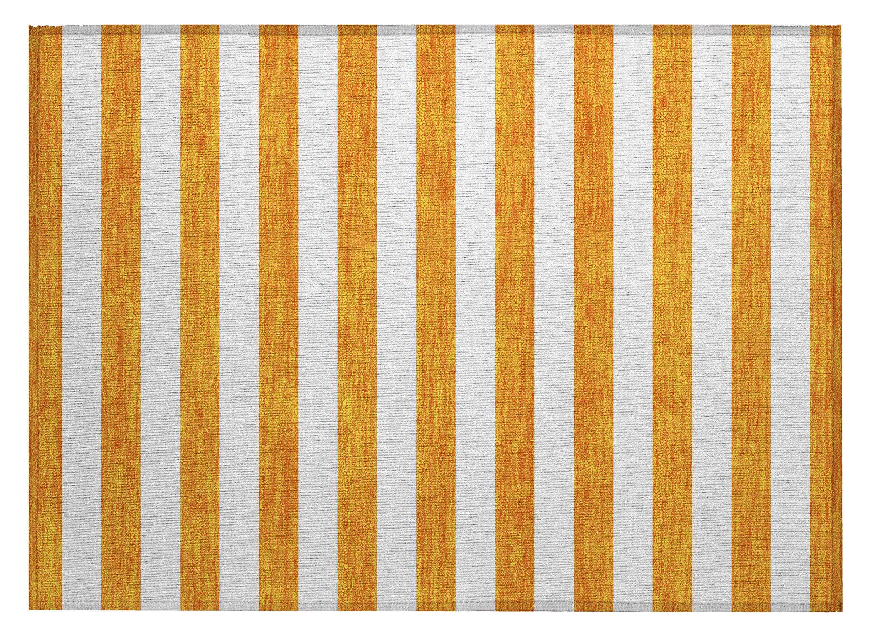 2' X 3' Orange and White Striped Washable Non Skid Indoor Outdoor Area Rug