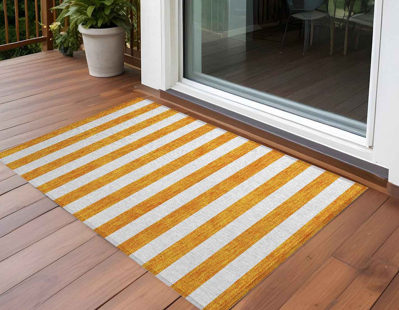 2' X 3' Orange and White Striped Washable Non Skid Indoor Outdoor Area Rug