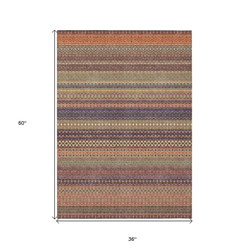3' X 5' Orange Striped Washable Non Skid Indoor Outdoor Area Rug