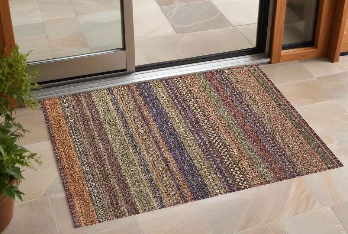 3' X 5' Orange Striped Washable Non Skid Indoor Outdoor Area Rug