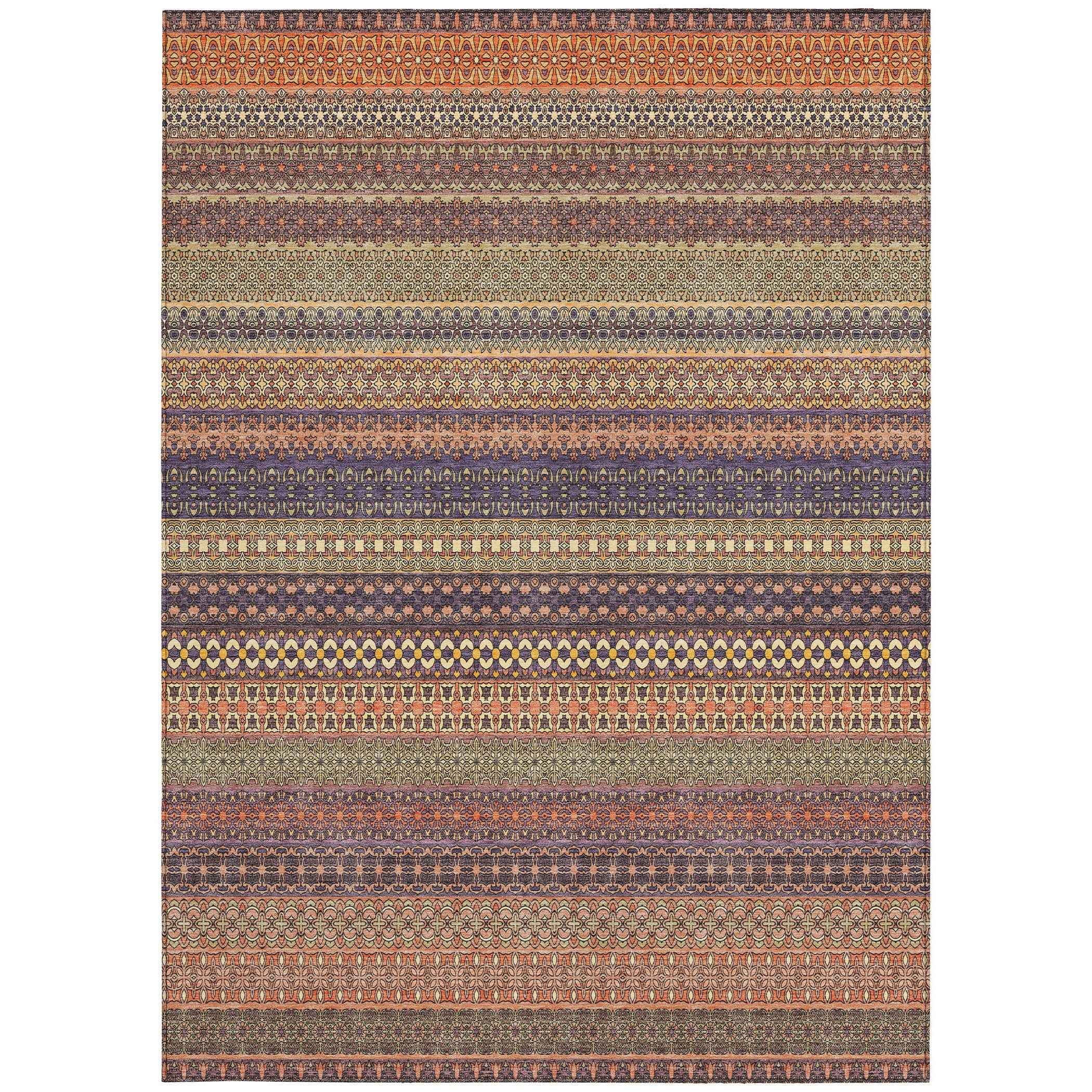 3' X 5' Orange Striped Washable Non Skid Indoor Outdoor Area Rug