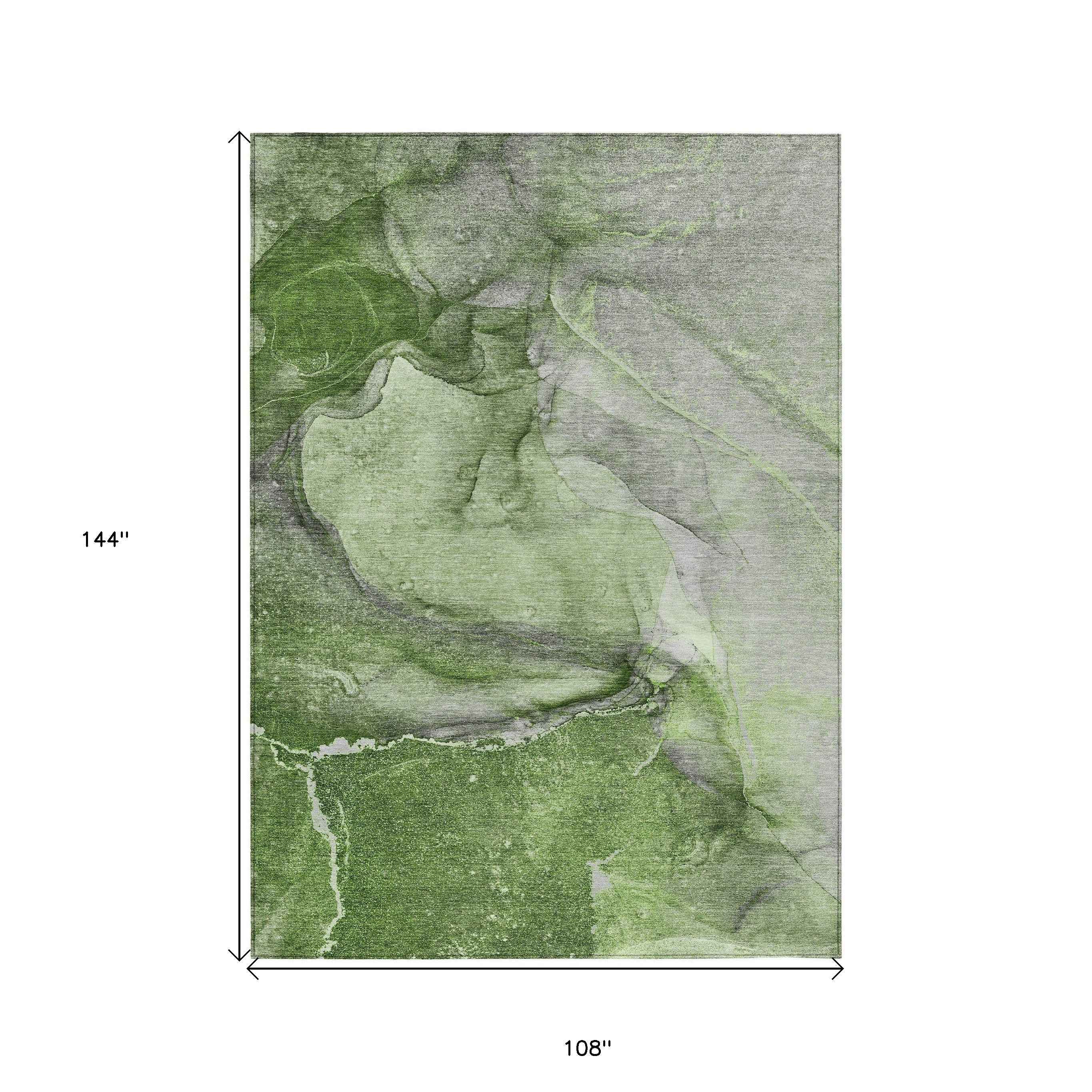 9' X 12' Olive Green Abstract Washable Non Skid Indoor Outdoor Area Rug