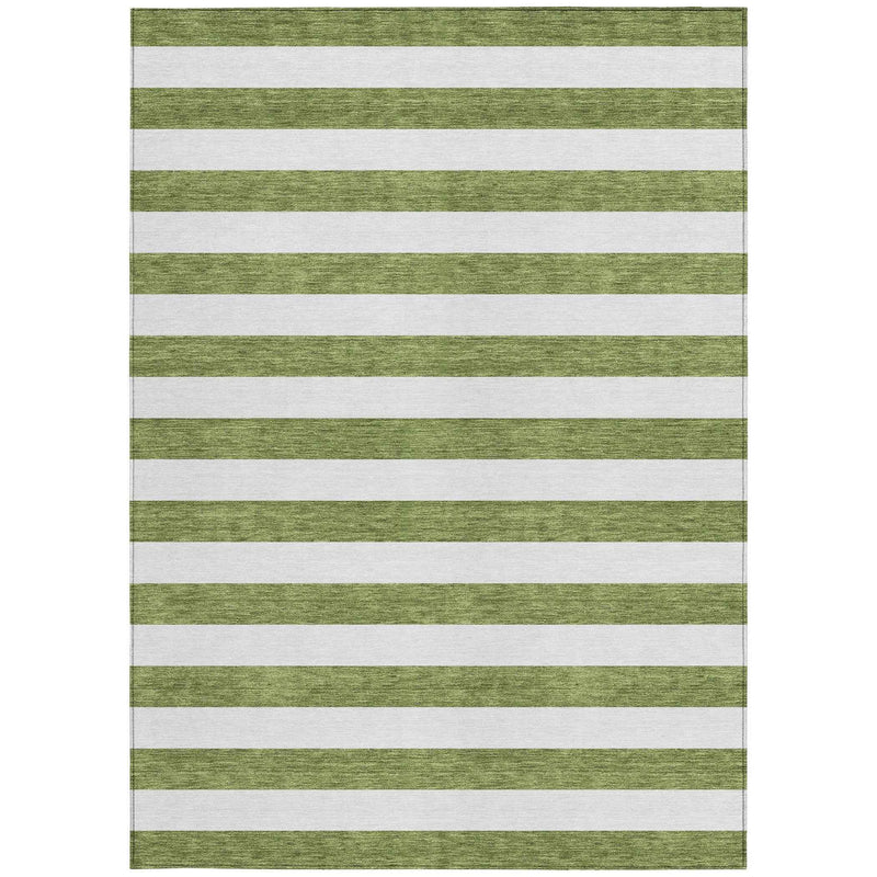 8' X 10' Olive Green Striped Washable Non Skid Indoor Outdoor Area Rug