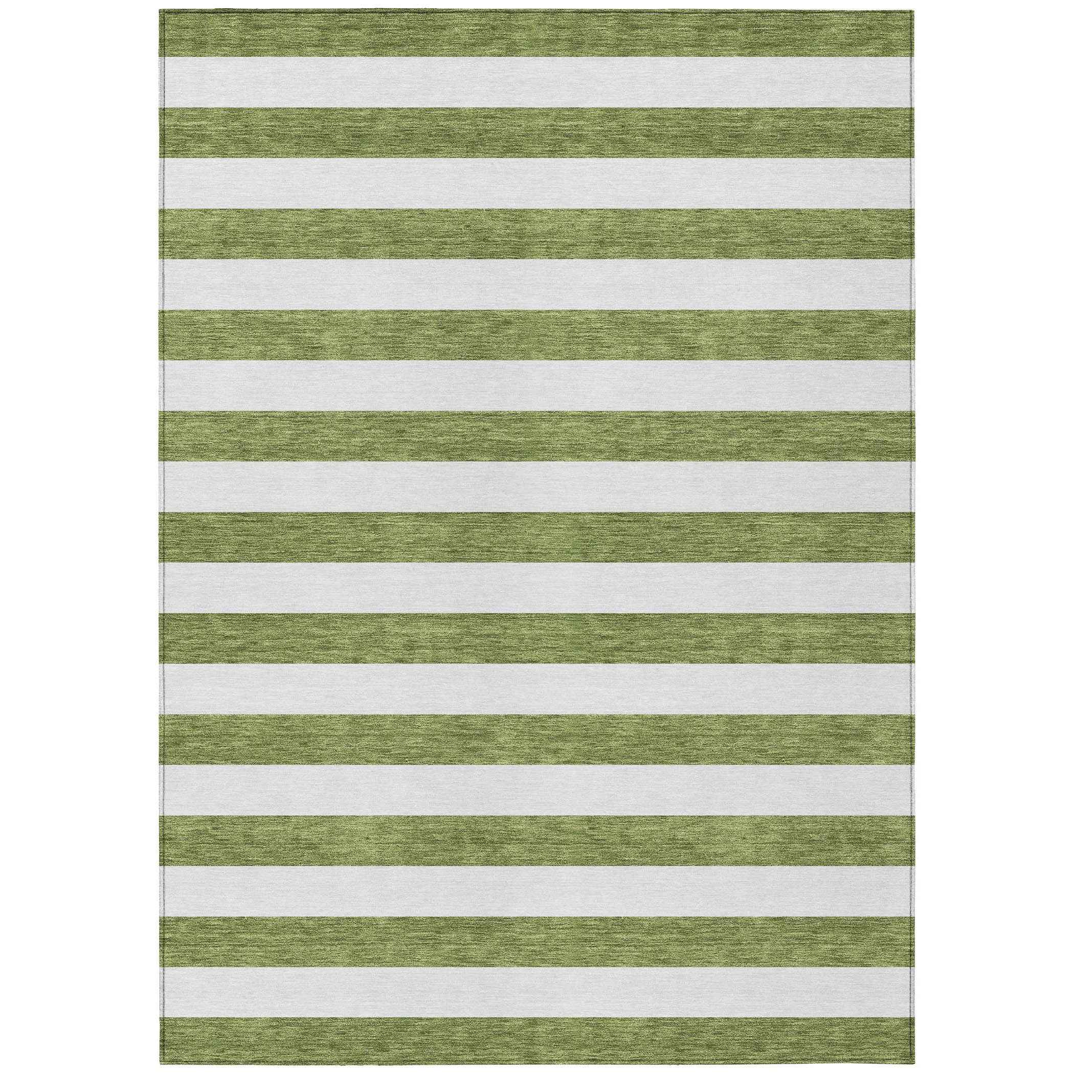 8' X 10' Olive Green Striped Washable Non Skid Indoor Outdoor Area Rug