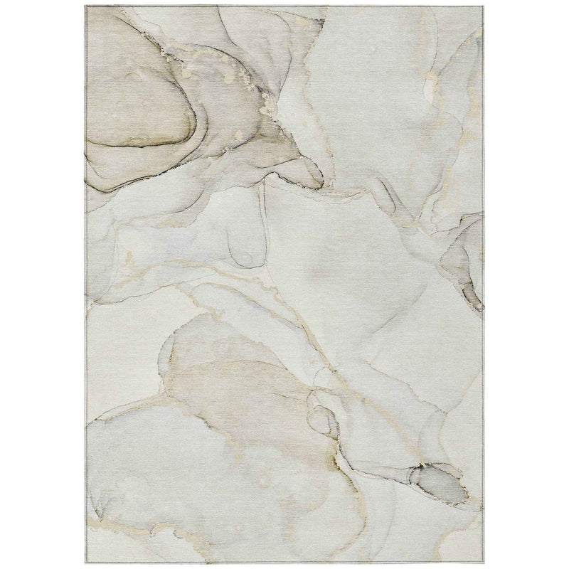 10' X 14' Beige And Ivory Abstract Washable Indoor Outdoor Area Rug
