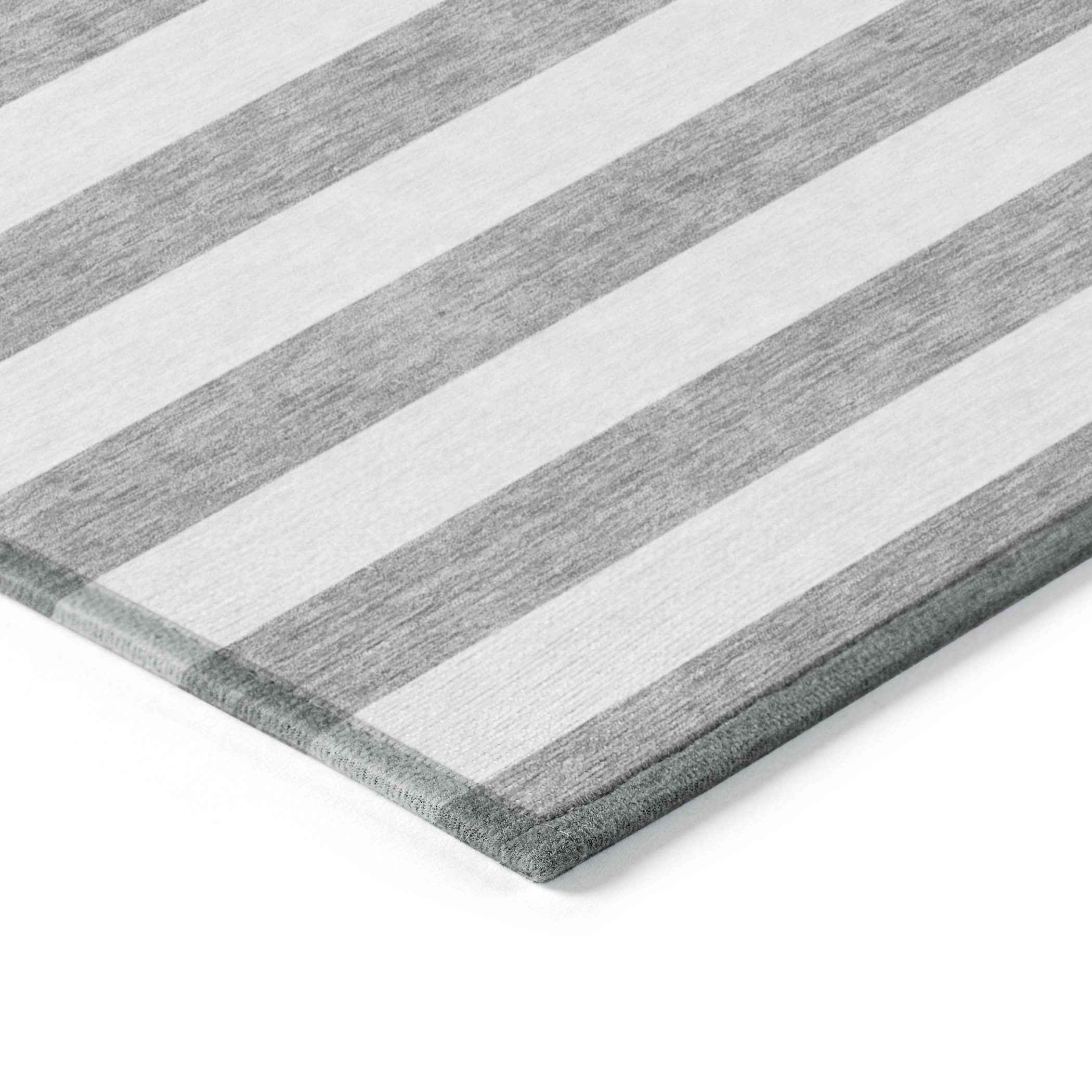 8' Runner Gray and White Striped Washable Non Skid Indoor Outdoor Runner Rug