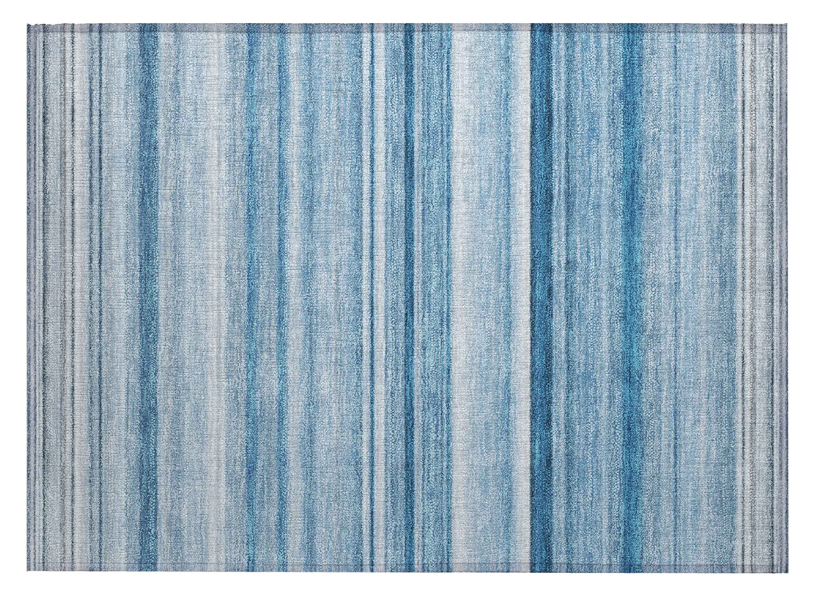 2' X 3' Blue Striped Washable Indoor Outdoor Area Rug