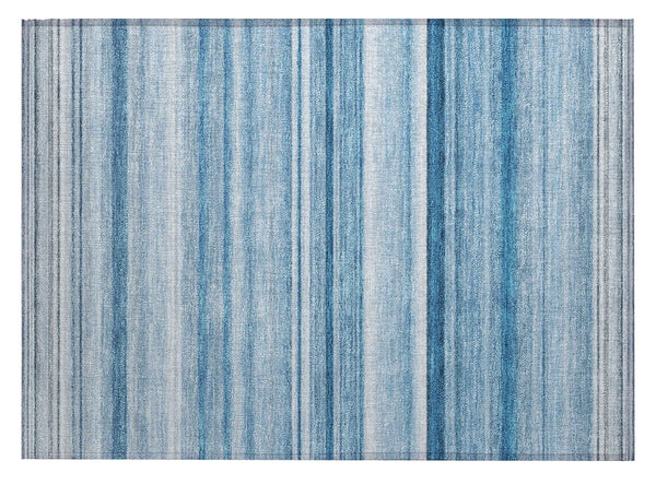 2' X 3' Blue Striped Washable Indoor Outdoor Area Rug