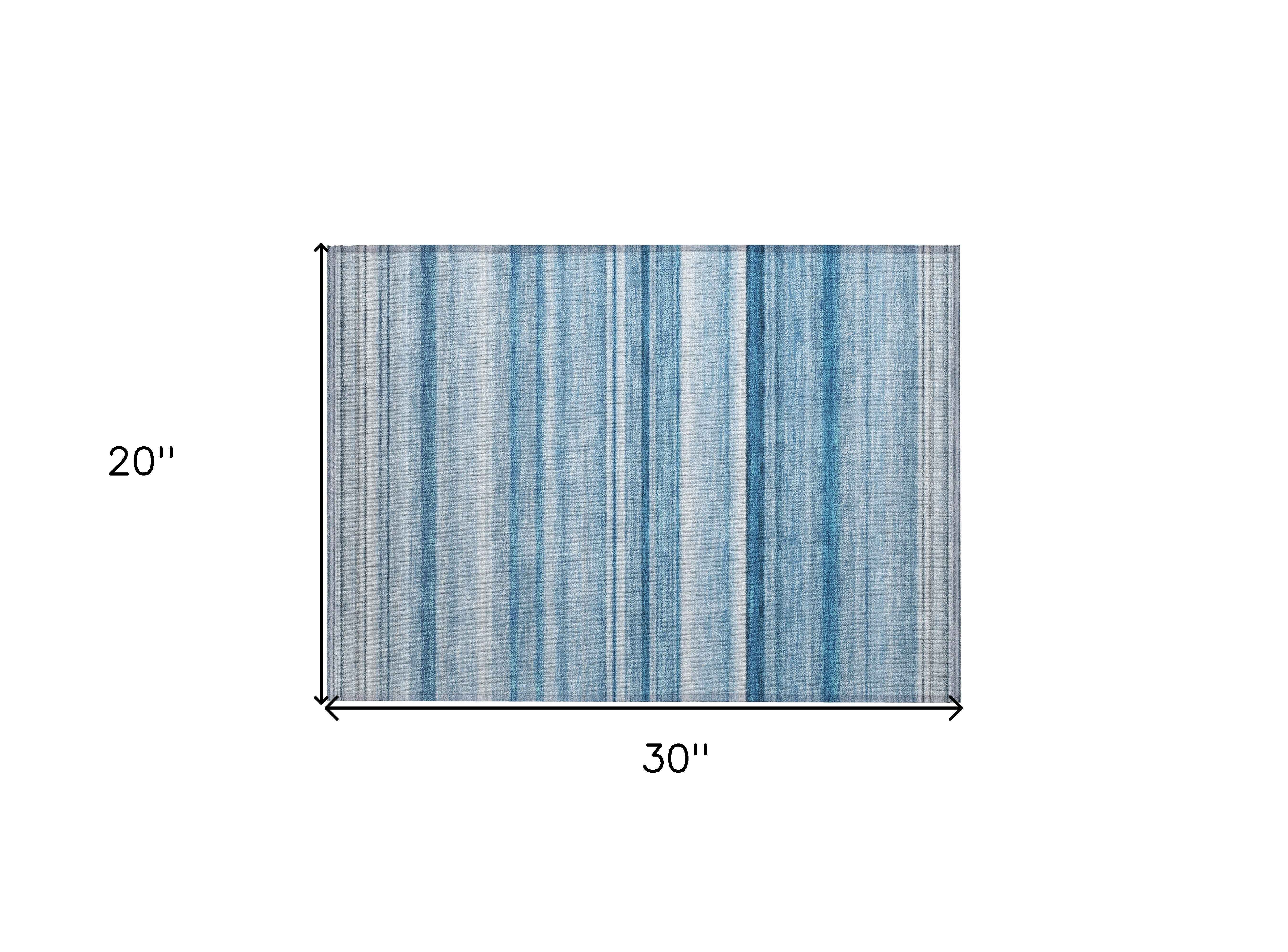 2' X 3' Blue Striped Washable Indoor Outdoor Area Rug
