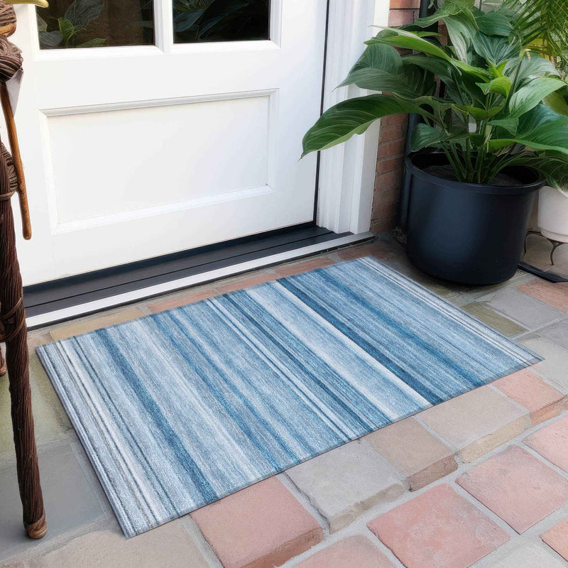 2' X 3' Blue Striped Washable Indoor Outdoor Area Rug