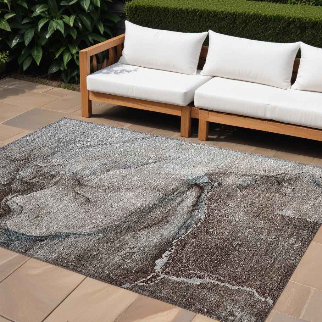 10' X 14' Taupe Abstract Washable Non Skid Indoor Outdoor Area Rug
