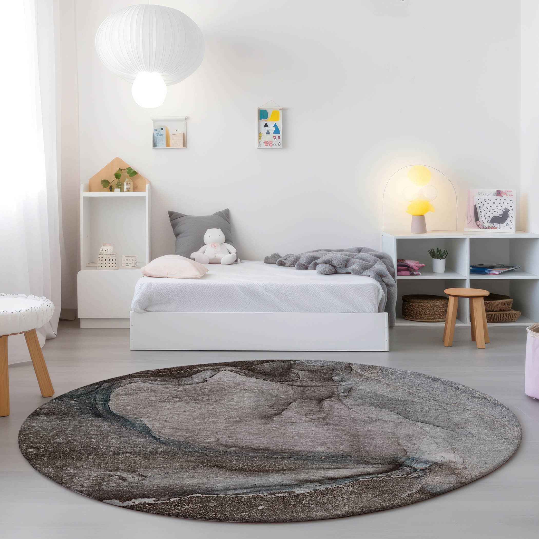 8' Round Taupe Round Abstract Washable Non Skid Indoor Outdoor Area Rug