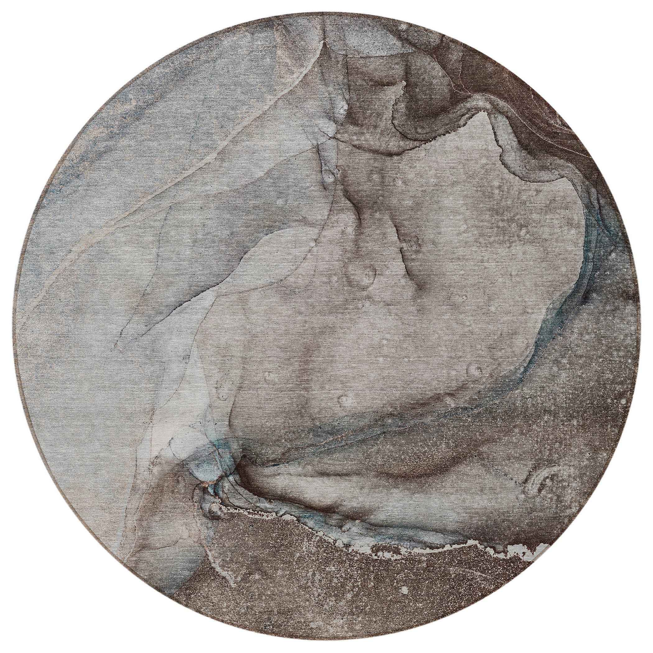 8' Round Taupe Round Abstract Washable Non Skid Indoor Outdoor Area Rug