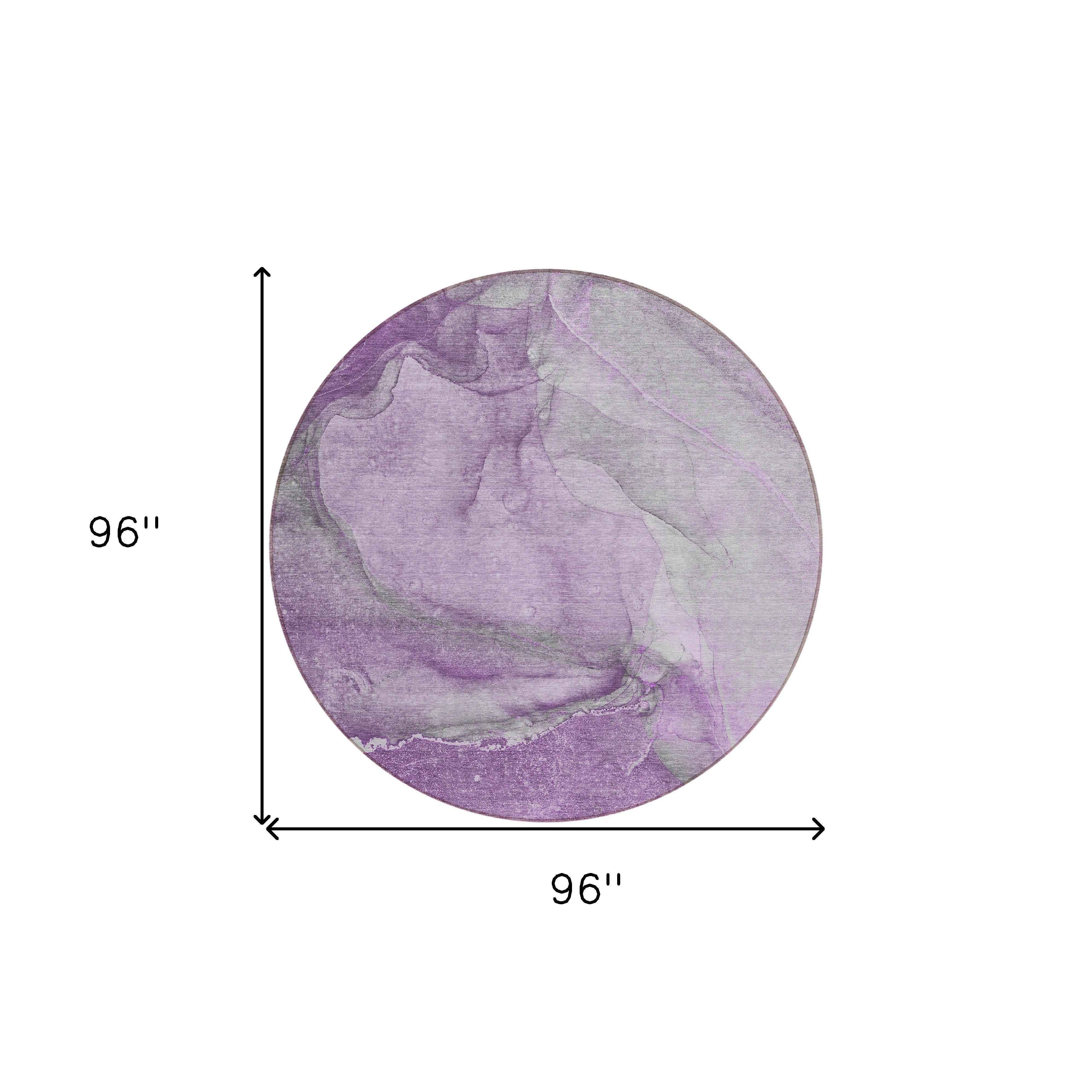8' Round Lilac Round Abstract Washable Non Skid Indoor Outdoor Area Rug